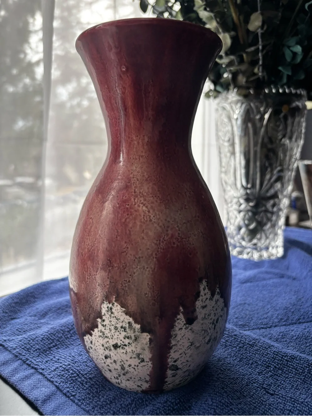 Red Ceramic Glazed Vase with White Speckle Accent